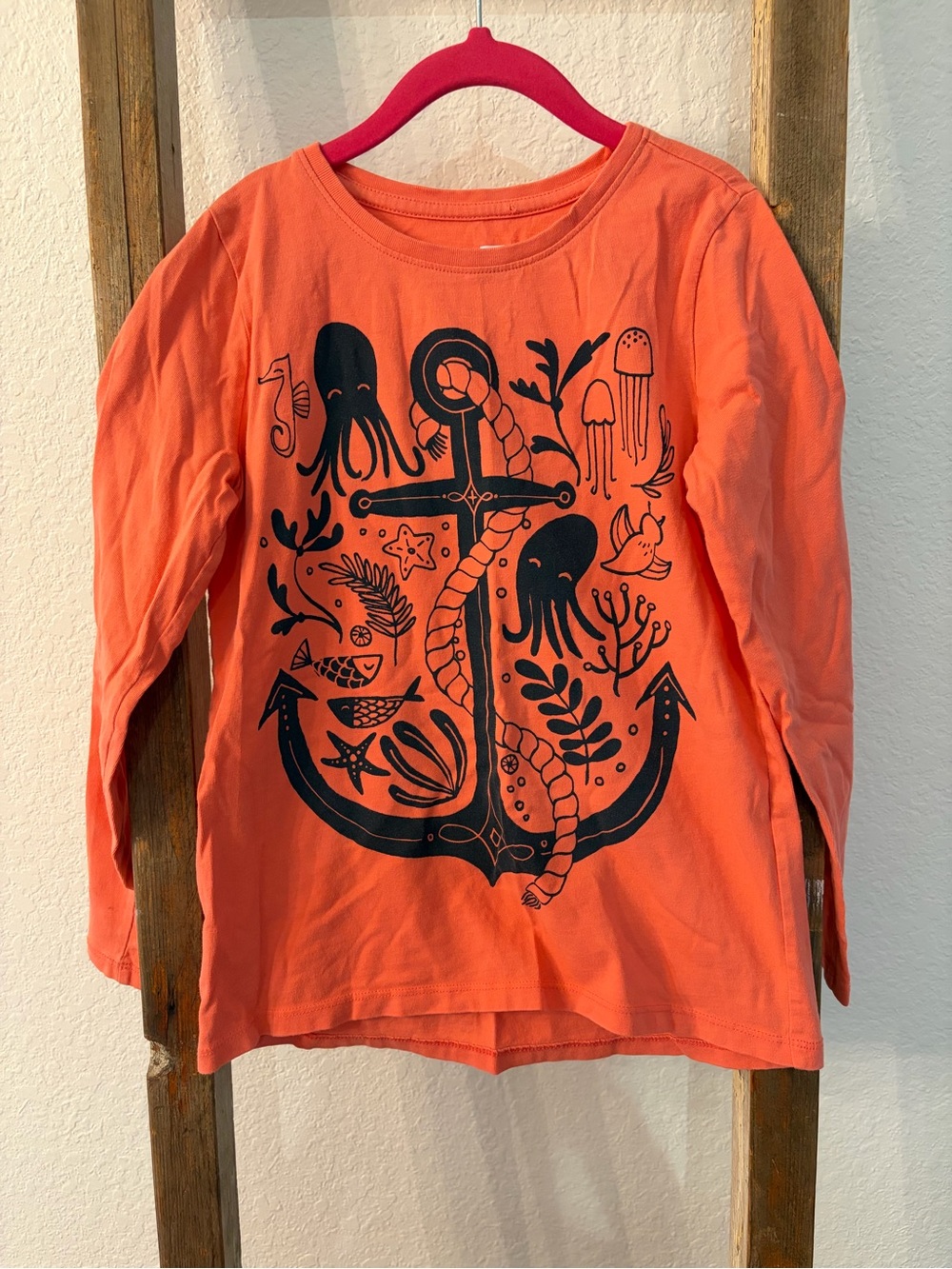 Tea Collections Kids Orange Long-Sleeve Anchor Graphic Tee